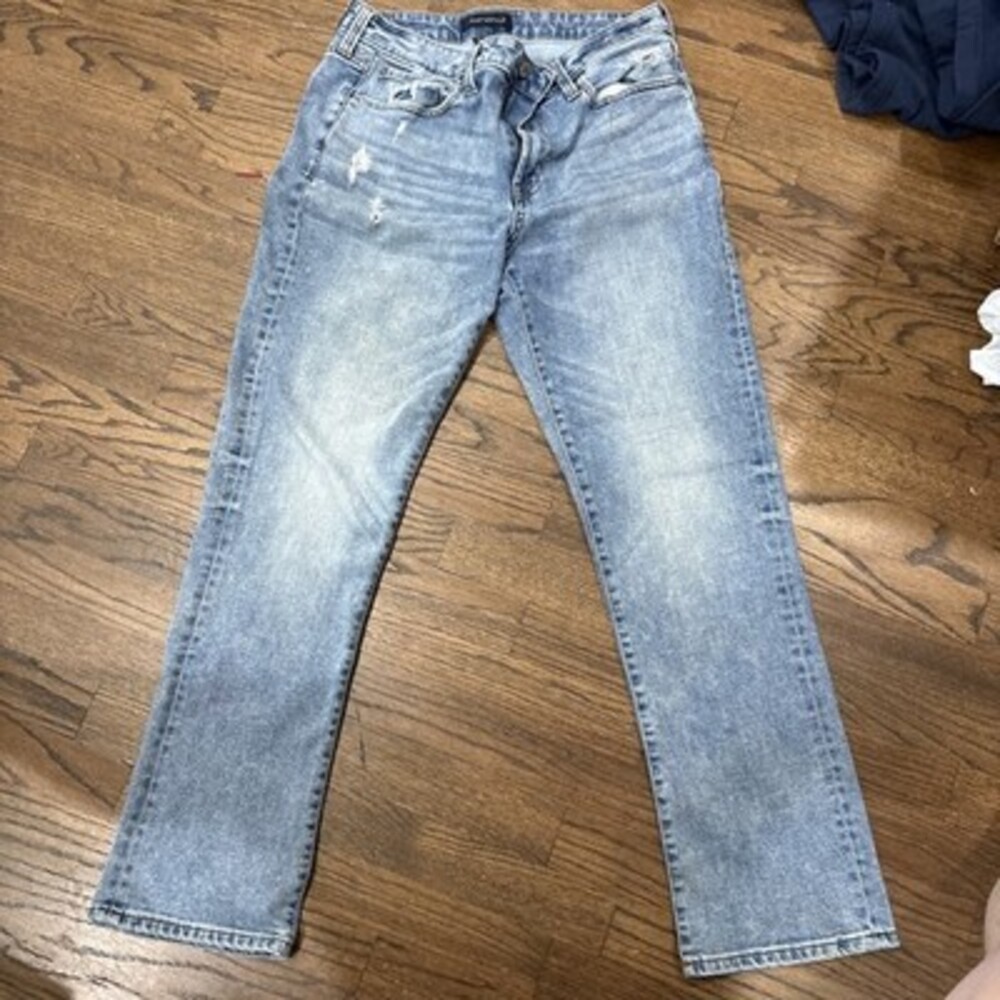 Aeropostale Athletic Straight Jeans Mens 32x32 Light Wash Blue Coolmax Denim